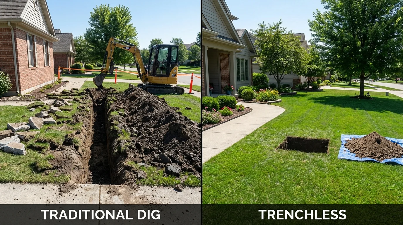 Trenchless sewer repair with minimal yard damage versus traditional excavation in Chapin, SC